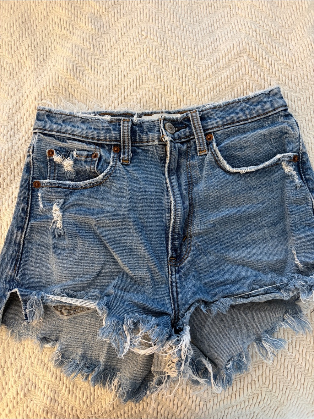 Abercrombie & Fitch Distressed Light Blue Denim Shorts